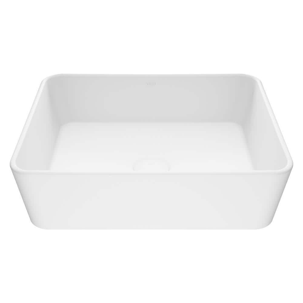 Modern White Rectangular Above-Counter Stone Vessel Sink