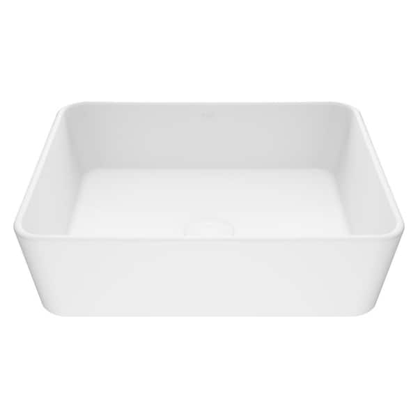 Marigold Modern White Matte Stone 18 in. L x 14 in. W x 5 in. H Rectangular Vessel Bathroom Sink