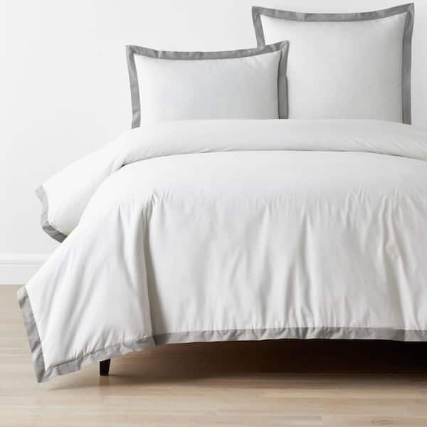 The Company Store Company Cotton Solid Border Gray Smoke Twin Cotton Percale Duvet Cover