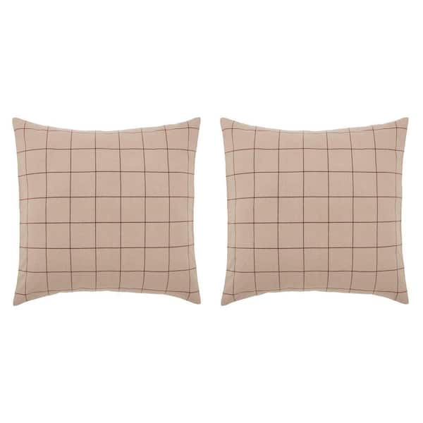 Connell Red Tan Primitive Windowpane Cotton Blend Euro Sham Set of 2