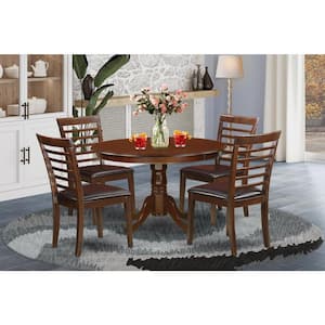 5-Piece Round Mahogany Finish Solid Wood Top Dining table with 4 Chairs with Lattice Back