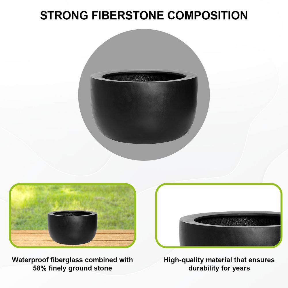 Sunny Black Fiberstone Indoor Outdoor Round Planter 18"
