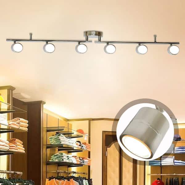 44.5in 6-Light Brushed Nickel Integrated LED Ceiling Mounted Hardwired Track Light with Rotatable Pivoting Heads 3000K