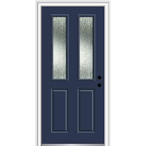 30 in. x 80 in. Left-Hand Inswing Rain Glass Naval Fiberglass Prehung Front Door on 6-9/16 in. Frame