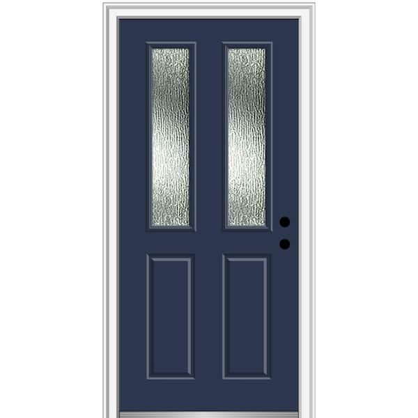 MMI DOOR Rain Glass 30 in. x 80 in. Left-Hand Inswing Painted Revival Blue Fiberglass Prehung Front Door on 6-9/16 in. Frame