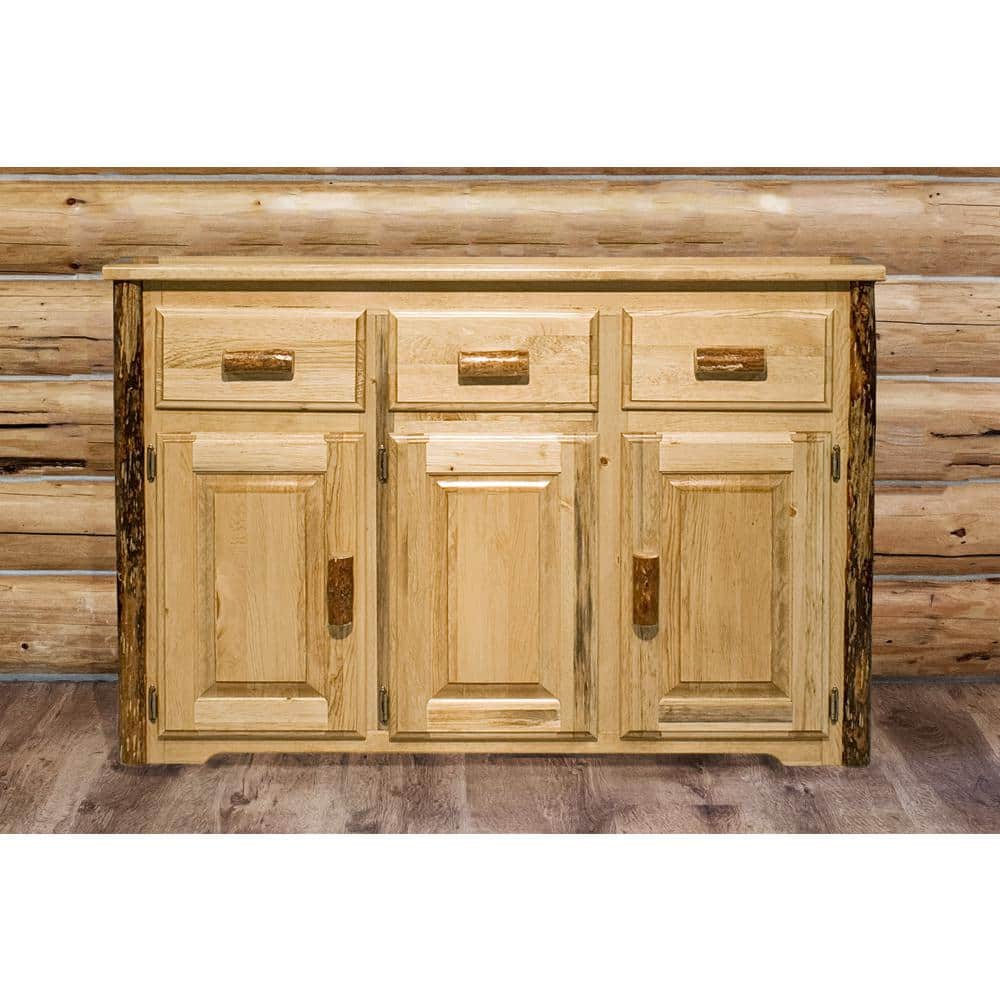 Rustic Grand Lodge Solid Pine Sideboard with Contrasting Accents