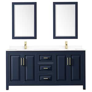 Daria 72 in. W x 22 in. D Double Vanity in Dark Blue with Cultured Marble Vanity Top in White with Basins and Mirrors