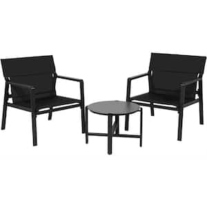 3-Piece Aluminum Frame Outdoor Bistro Set Conversation Set Mesh Sling Armchairs Side Table