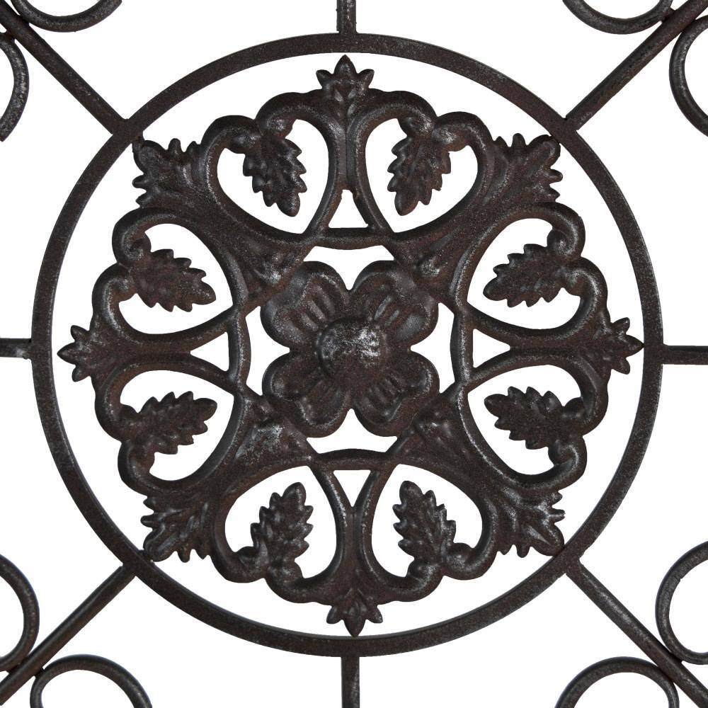 White Distressed Wood and Iron Scroll Wall Decor, 36" Round