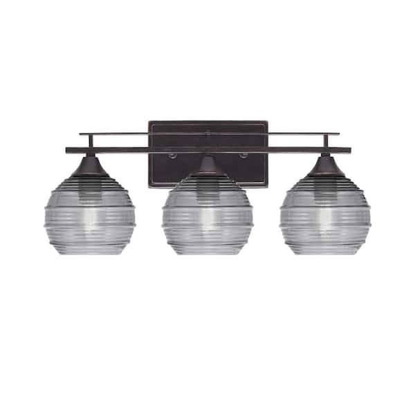 Unbranded Ontario 20.75 in. 3-Light Vanity Light Dark Granite Smoke Ribbed Glass Shade