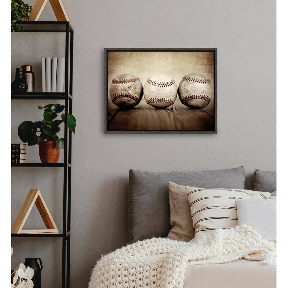 Three Vintage Baseballs Framed Canvas Wall Art for Kids