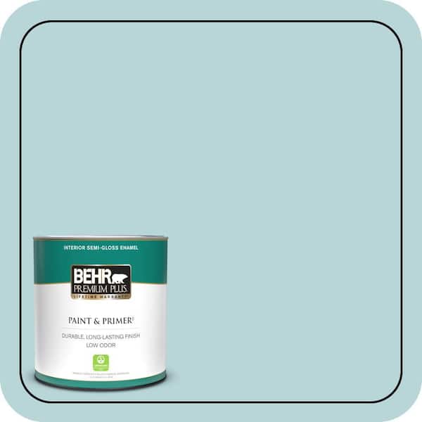 BEHR PREMIUM PLUS 1 qt. #510E-2 Rhythmic Blue Semi-Gloss Enamel Low Odor Interior Paint & Primer