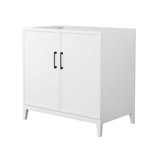 Wyndham Collection Elan 35 in. W x 21.5 in. D x 34.25 in. H Single Bath Vanity Cabinet without Top in White with Matte Black Trim