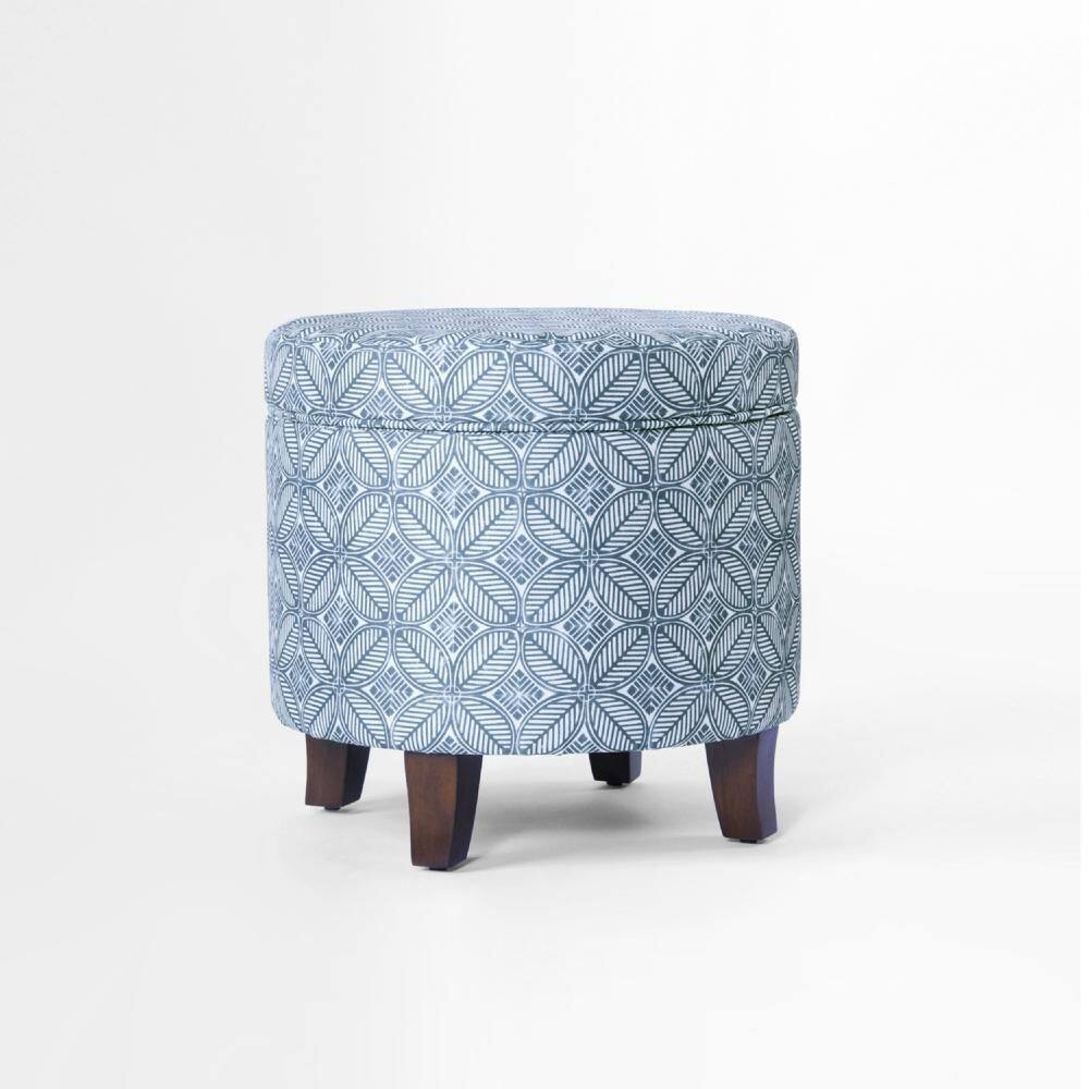 Loni Indigo Blue and Walnut Brown Polyester Round Storage Ottoman price history on PriceWatchPro
