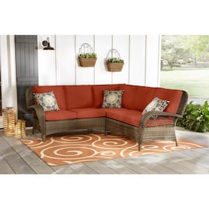 Beacon Park 3-Piece Brown Wicker Outdoor Patio Sectional Sofa with CushionGuard Quarry Red Cushions