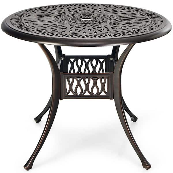 36 in. Patio Round Dining Bistro Table with Umbrella Hole-Brown