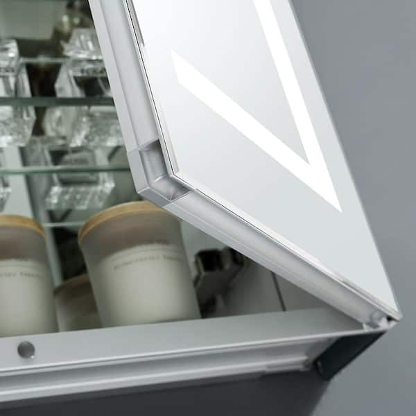 Spazio 48 in. W x 30 in. H Recessed or Surface Mount Medicine Cabinet with LED Lighting and Mirror Defogger