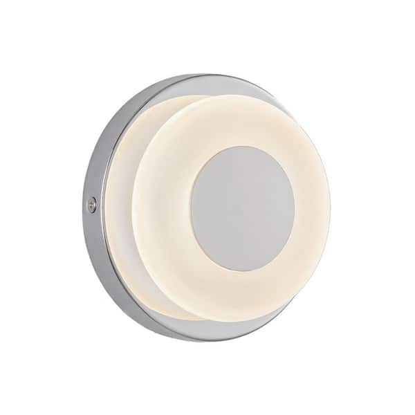 Stephord 4-in 1 Light 6-Watt Chrome/Frosted Glass Integrated LED Wall Sconce