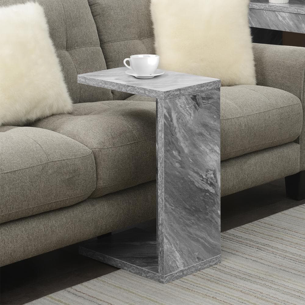 Gray Faux Marble C-Shaped End Table