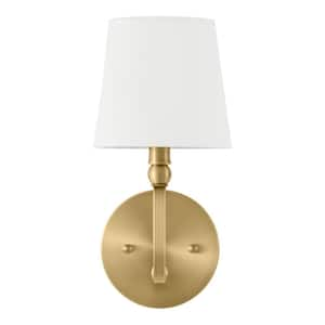 Canterwood 1-Light Brass Indoor Wall Sconce Light Fixture with Tapered Fabric Shade