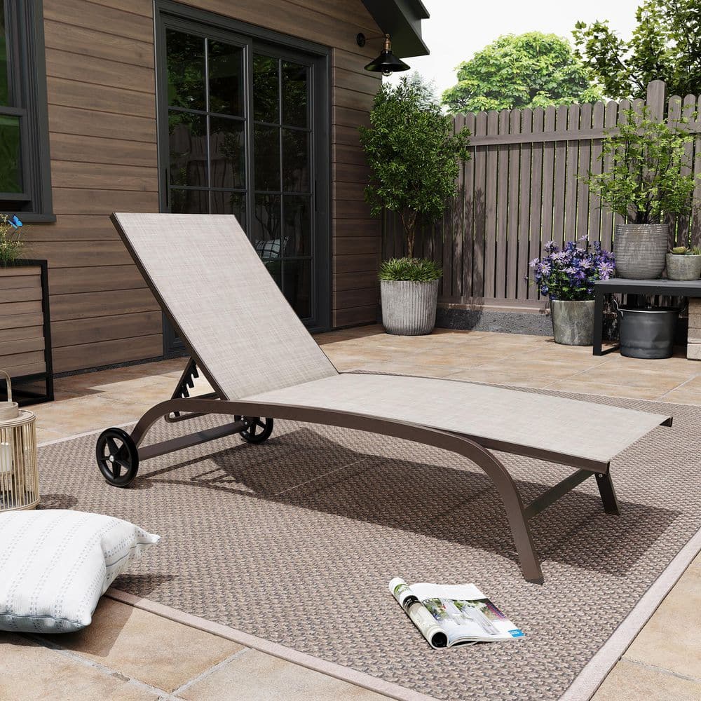 Full Flat 1-Piece Aluminum Adjustable Outdoor Chaise Lounge in Beige with Wheels price history on PriceWatchPro