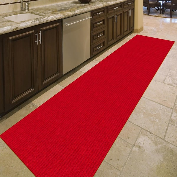 Sweet Home Stores Ribbed Waterproof Non-Slip Rubber Back Solid Runner Rug 2 ft. W x 8 ft. L Red Polyester Garage Flooring