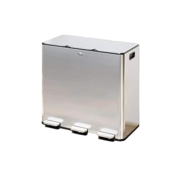 15.9 Gal. Silver Stainless Steel 3 Compartments Pedal Kitchen Recycling Trash Can with Lids, Garbage Can for Home Office