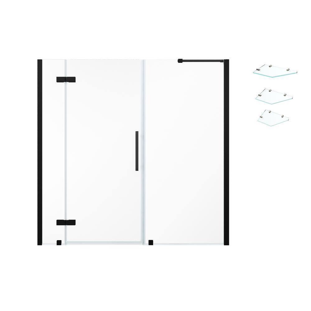 Tampa Black Frameless Alcove Shower Kit with Shelves, 77" x 72"