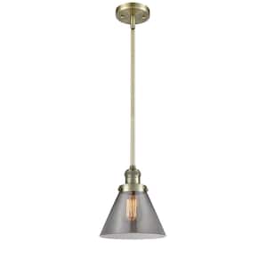 Cone 1-Light Antique Brass Cone Pendant Light with Plated Smoke Glass Shade
