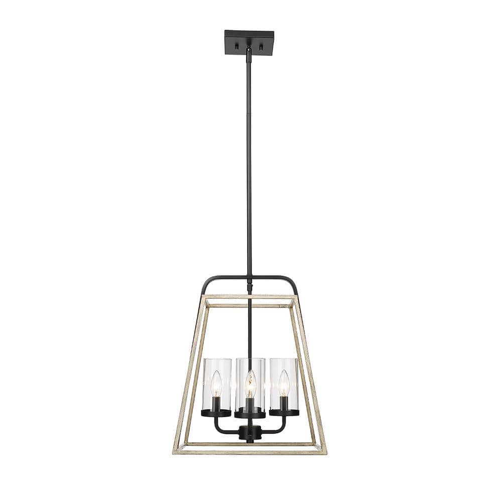 Bonnie Matte Black and Gray Wood 4-Light Pendant with Clear Glass