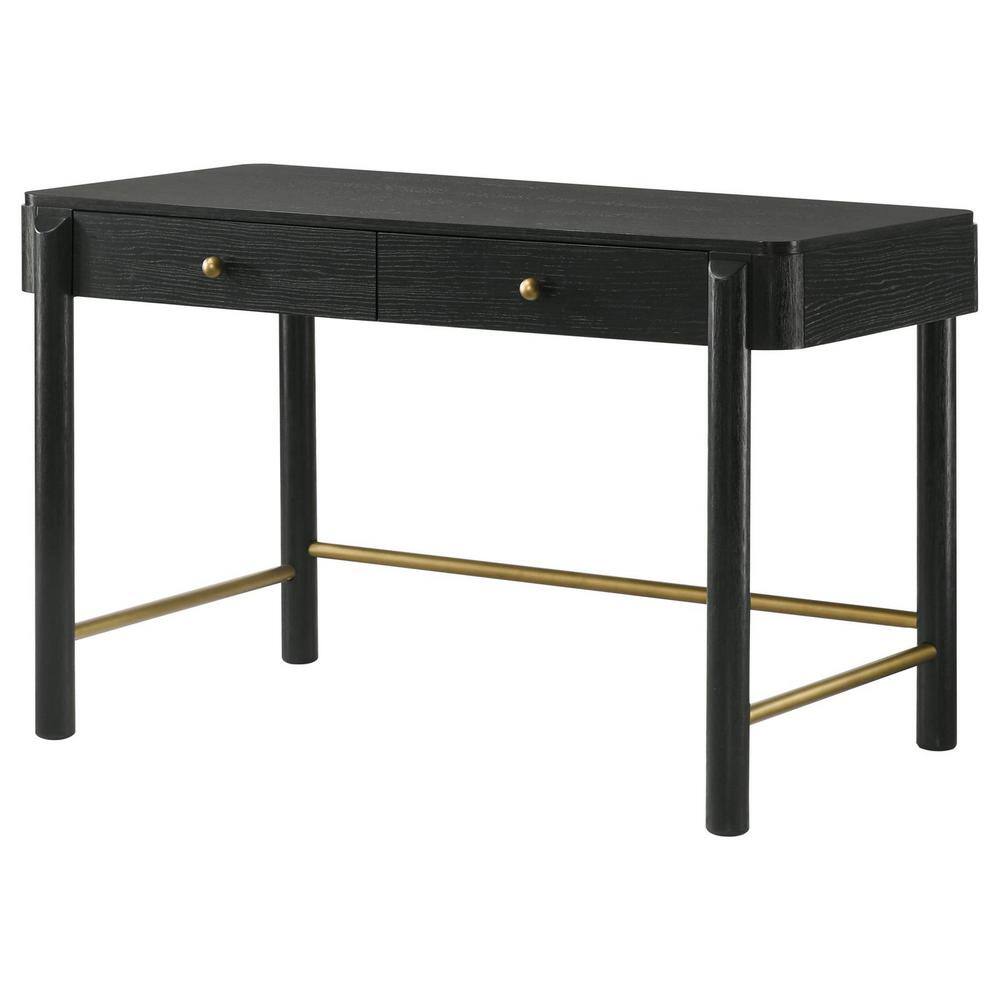 Black Coastal 2-Drawer Vanity Desk with Gold Accents