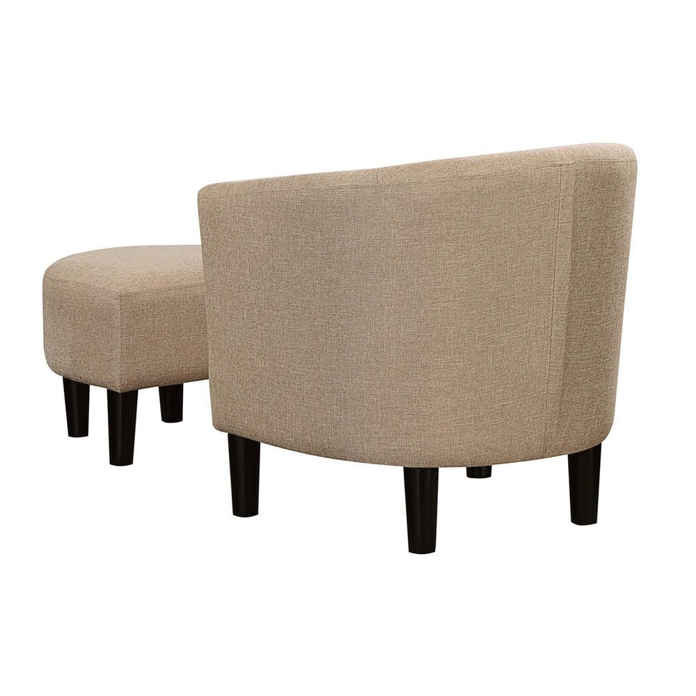 Beige Microfiber Barrel Accent Chair with Ottoman