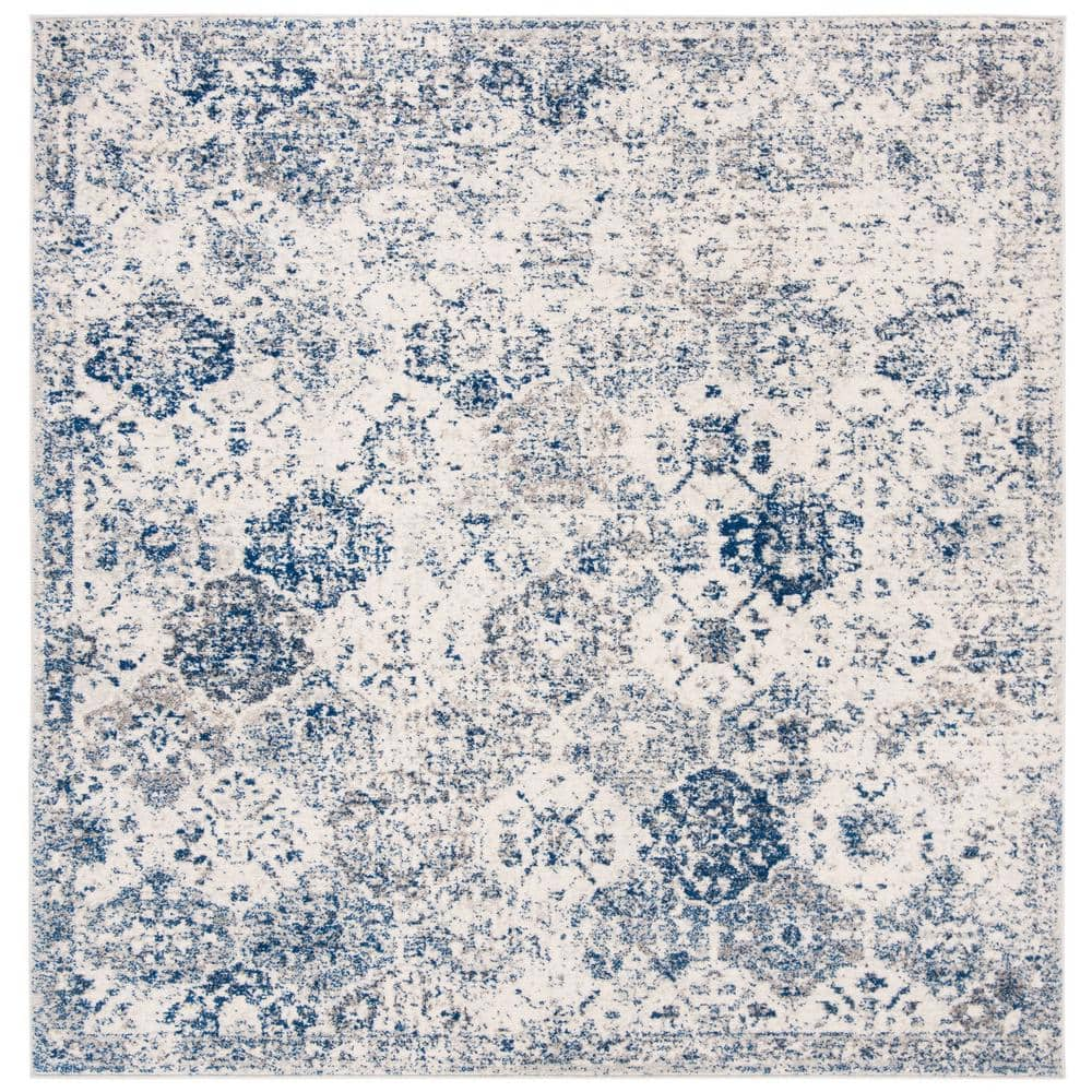 SAFAVIEH Madison White/Royal Blue 11 ft. x 11 ft. Border Floral ...