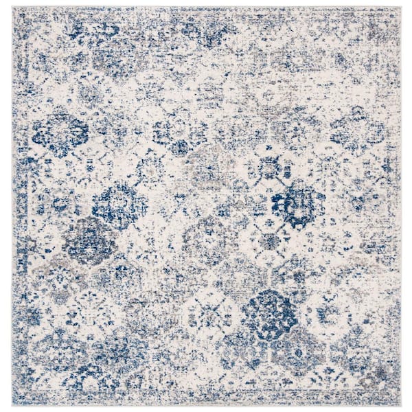 SAFAVIEH Madison White/Royal Blue 9 ft. x 9 ft. Square Border Area Rug