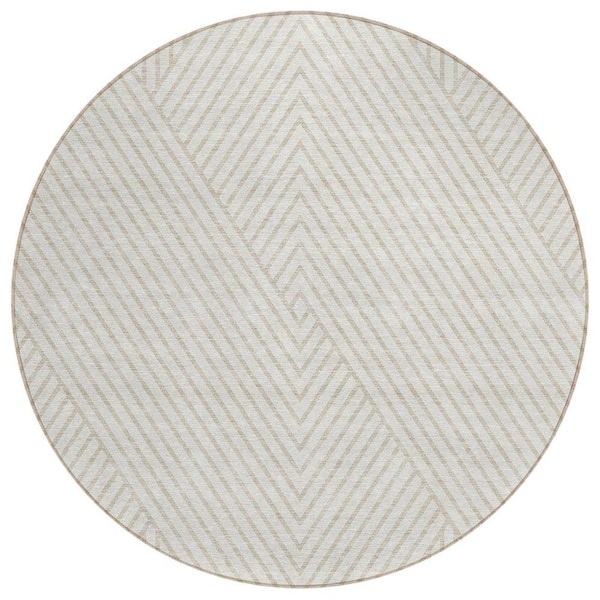 Chantille Machine Washable Indoor/Outdoor Abstract ACN937 Ivory 8 ft. x 8 ft. Area Rug