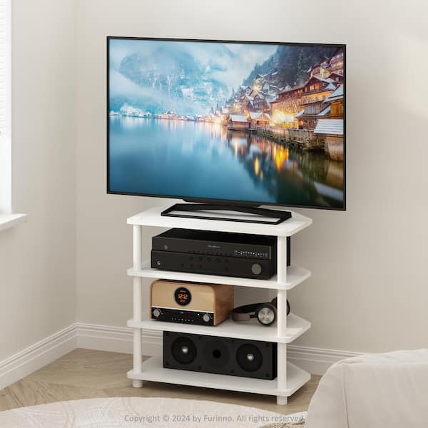 Furinno Econ Easy Assembly 4 Tier Petite TV Stand White