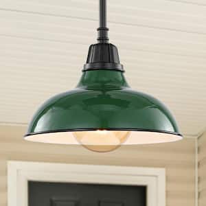 Jasper 12.25 in. 1-Light Green Farmhouse Industrial Indoor/Outdoor Iron LED Pendant
