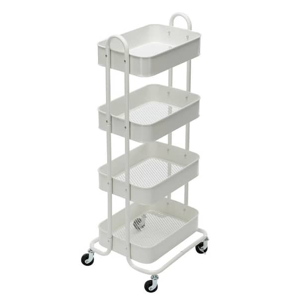 Huluwat 4-Tier Metal 4-Wheeled Shelves Storage Utility Cart in White RY ...