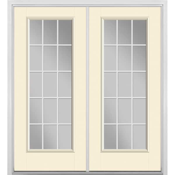 Masonite 72 in. x 80 in. Golden Haystack Fiberglass Prehung Right-Hand Inswing GBG 15-Lite Clear Glass Patio Door with Brickmold
