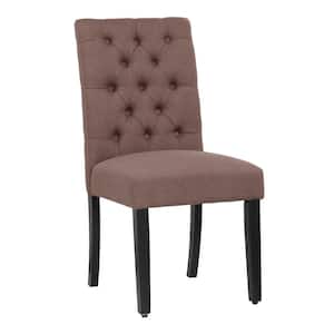 NINA Button Tufted Back Brown Linen Upholstered Dining Side Chair (Set of 2)