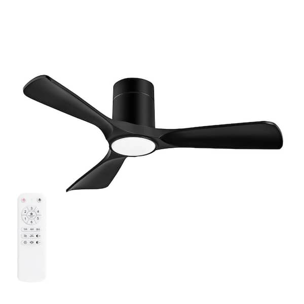 42 in. Black Indoor Ceiling Fan with Light and Remote, Modern Flush Mount ABS Blade Fan for Living Room Office