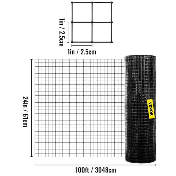 VEVOR Hardware Cloth 24 in. x 100 ft. Galvanized Steel Vinyl Coated 16-Gauge Wire Fencing for Garden Fencing, Black