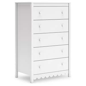 Hallityn White 5 Drawer 31.61 in. Chest of Drawers