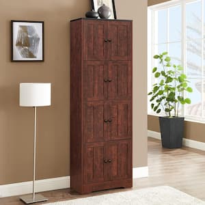 24 in. W x 12.8 in. D x 72.4 in. H Brown Tall Linen Cabinet with 8 Doors and 4 Shelves in Walnut
