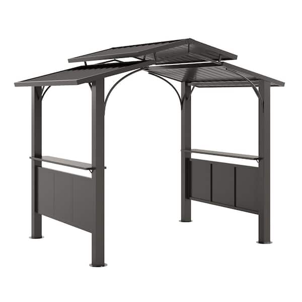 8 ft. x 5 ft. Galvanized Steel Hardtop Grill Gazebo with 2 Side Shelves