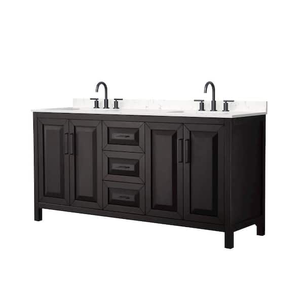 Daria 72 in. Double Freestanding Dark Espresso Bath Vanity with Carrara Cultured Marble Top