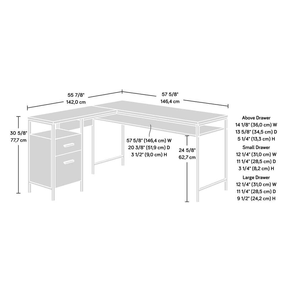 Gray Oak L-Shaped Computer Desk with Drawer and Filing Cabinet