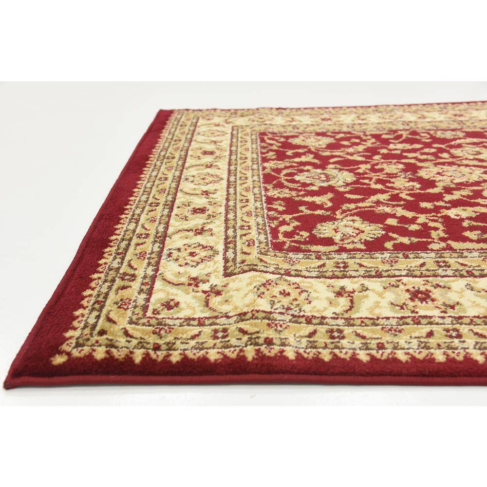 Red and Gold Rectangular Floral Synthetic Area Rug 4' x 6'