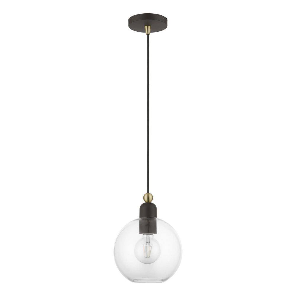 Mini Globe Pendant in Bronze/Antique Brass with Clear Glass Shade