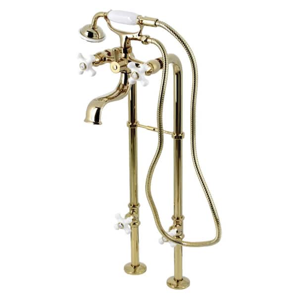 Kingston Brass Kingston 3-Handle Freestanding Tub Faucet with Supply Line and Stop Valve in Polished Brass